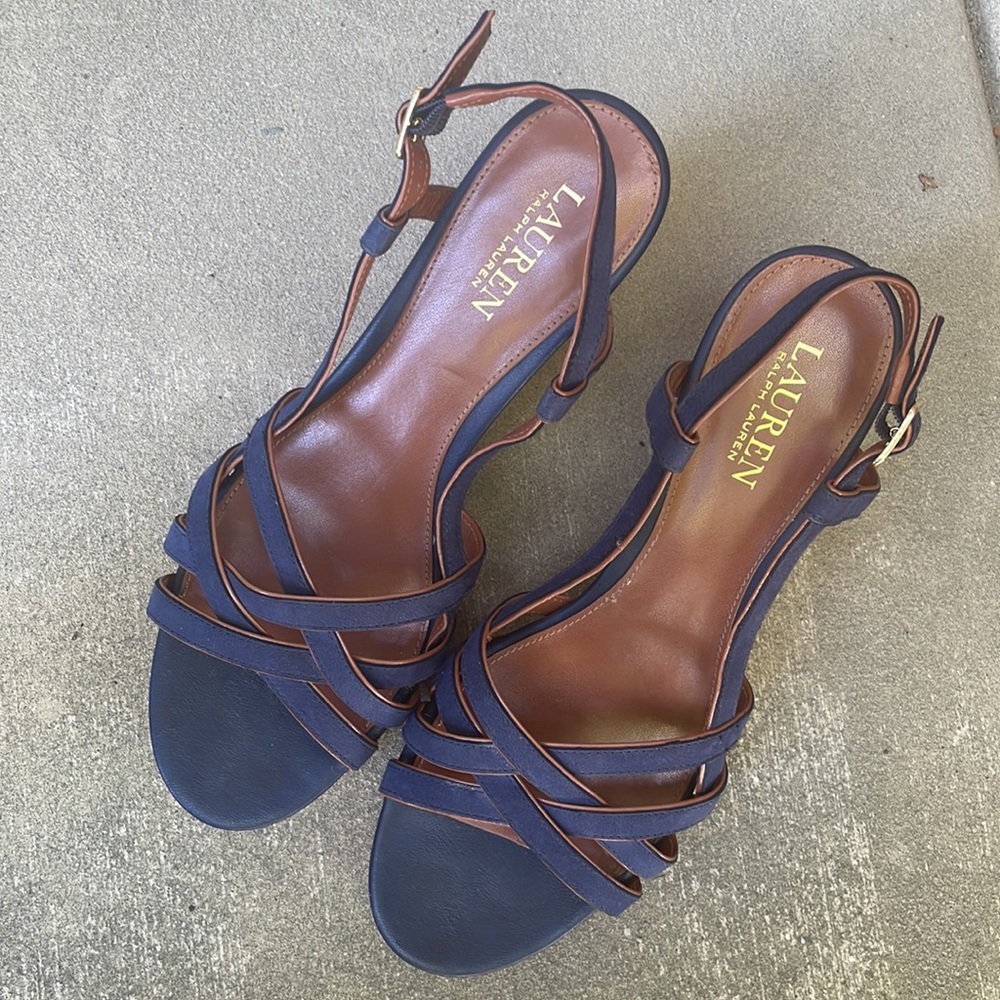 Blue Ralph Lauren wedge sandals. - Picture 2 of 9